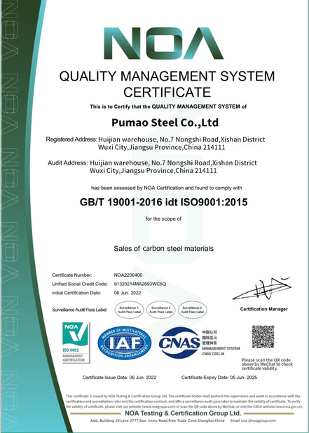 China Pumao Steel Co., Ltd. certificaciones